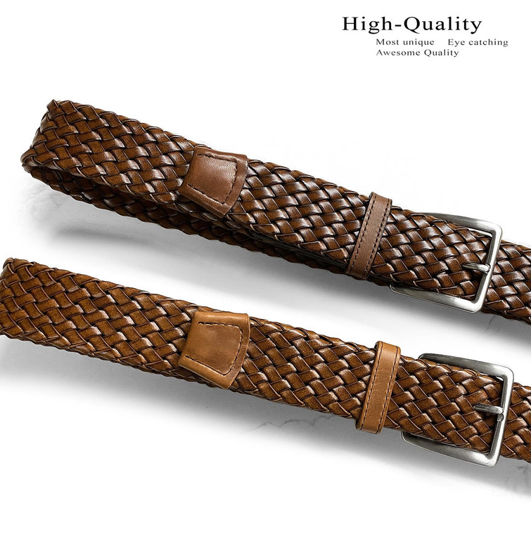 Lejon Made in USA Belt Genuine Leather Braided Woven Casual Belt 1-1/2"(38mm) Wide