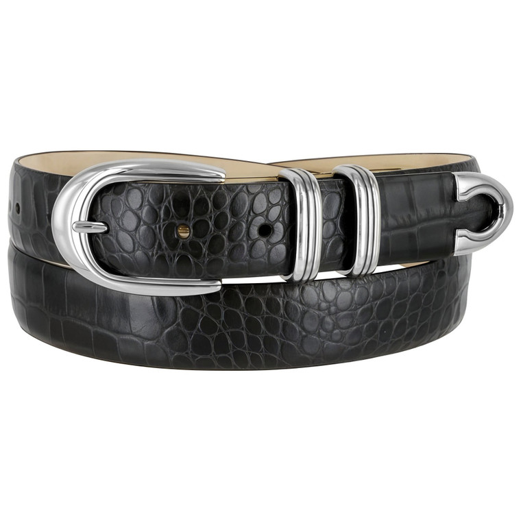 Conrondo Silver Genuine Full-Grain Cowhide Leather Designer Golf Dress Belt 1-1/8"(30mm) Wide