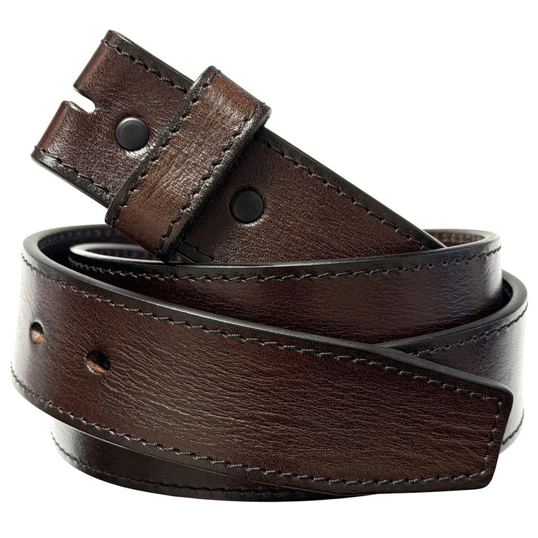 Prieme Edge Stitched Brown Strap Genuine Full Grain Leather Belt Strap 1-1/2"(38mm) Wide
