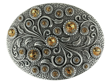 Rare BALIZZA Signature Crystal Floral Belt Buckle Brass Rhinestone 4\