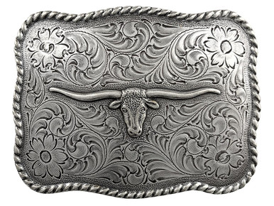 Western Antique Silver Texas Longhorn Steer Head Belt Buckle  display picture 3