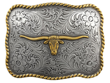 Western Brasstone & Silvertonr Longhorn Large Belt Buckle Vintage Western Silver and Brass Texas Longhorn Buckle, BIG  main image 3