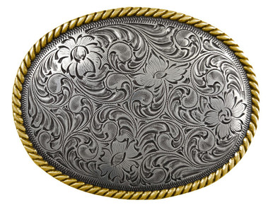 Western Antique Silver Flower Engraved Pattern Gold Rope  display picture 1