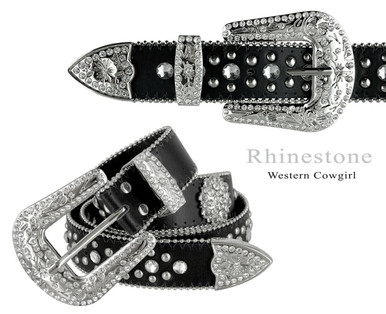 50116 Rhinestone Belt Fashion Western Bling Crystal Genuine Leather Belt  1-1/2(38mm) Wide