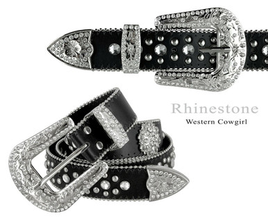 50121 Rhinestone Belt Fashion Western Bling Crystal Genuine Leather Belt  1-1/2(38mm) Wide