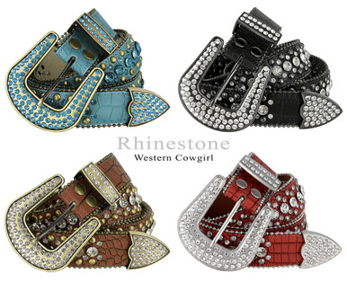 50128 Rhinestone Belt Fashion Western Bling Crystal Genuine Leather Belt  1-1/2(38mm) Wide