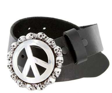 Peace Sign Metal Buckle Leather Belt Made in USA Size Large Accessories | Peace Sign Metal Buckle Leather Belt Made In  main image 3