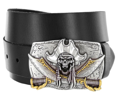 Pirate Skull Punk Buckle Genuine Full Grain Leather Casual