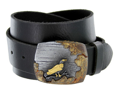 LOVELY DENIM Crow Brown Leather Belt Brass Buckle‎ Size Small 1.5\