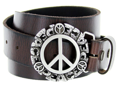 Antique Peace Sign Engraved Buckle Genuine Full Grain  display picture 1