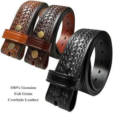 Utility Uniform Work Belt Strap Basketweave One Piece Full Grain Cowhide  Leather Belt Strap 1-1/2