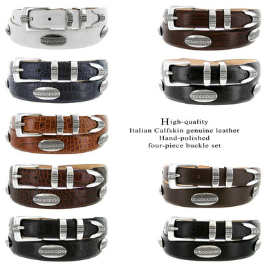 St. Andrews Gold Designer Italian Alligator Embossed Leather Dress Belt - Silver/Gold Buckle, 40 Inch - View #3