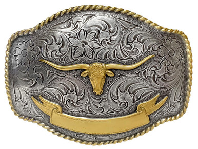 Western Buckle Antique Gold Lady Bull Engraved Belt Buckle