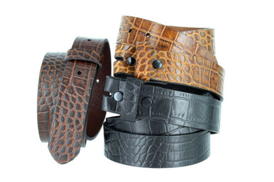 Crocodile Embossed One Piece Full Leather Belt Strap with  display picture 1