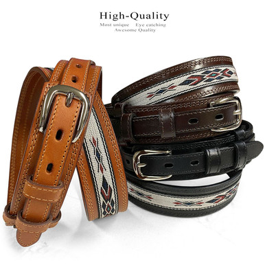 Southwestern Style Leather and Woven Cotton Fabric Belt - Yourgreatfinds