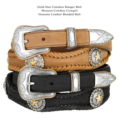 State of Texas Silver Star Conchos Crazy Horse Scalloped Genuine Leather  Western Belt 1(25mm) Wide 