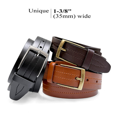 1786 Men’s 100% Leather Classic Every Day Dress Belt For Jeans, Khakis, Mens Casual Leather Belt - USA Made - Hanks Belts main image 2
