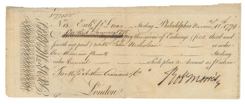 Robert Morris Signed Promissory Note. Philadelphia, 2 May 1795. Manuscript promissory note for $3,500 payable three years after date to John Nicholson or order, boldly signed “Robt Morris.” Endorsed on the reverse by John Nicholson.