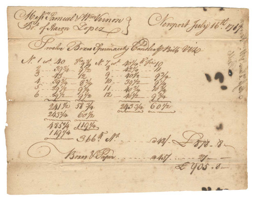 Merchant’s Invoice for Spermaceti Candles