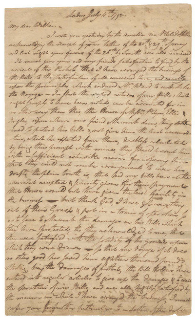 William Stephens Smith Autograph Letter Signed from London Concerning Financial Negotiations, Baron von Steuben, Horatio Gates, and the Death of General William North, July 4, 1792