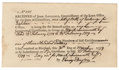 Revolutionary War Privateer Ebenezer Dayton Signs For Receipt of Paid Interest Due on Continental Certificates