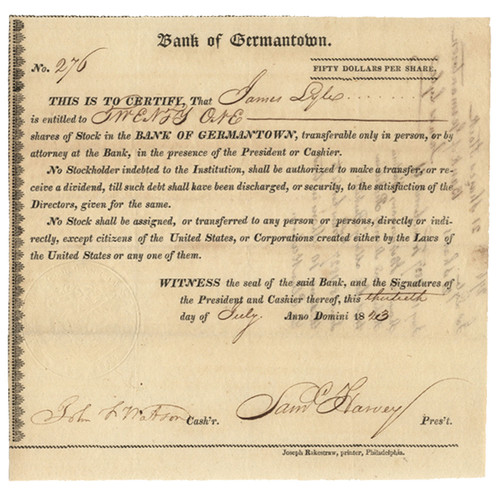 Early Bank of Germantown Stock Certificate