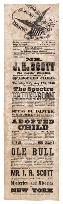Chanfrau's New National Theatre Broadside - J. R. Scott In The Adopted Child