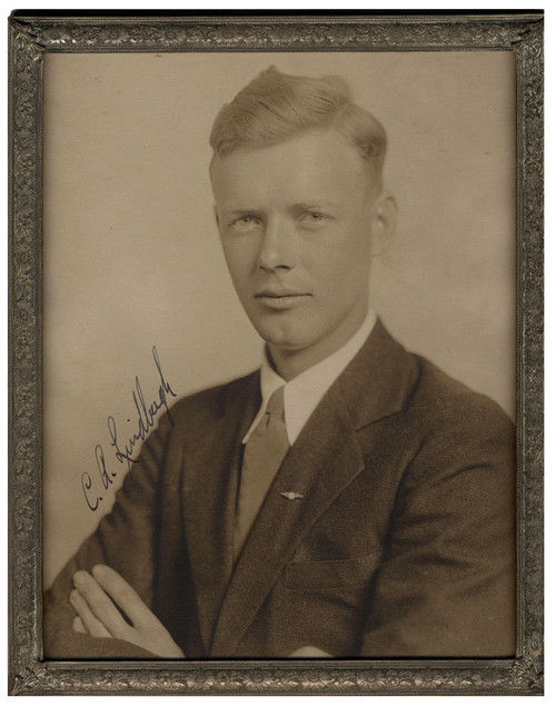 A Superb Charles Lindbergh Signed Photograph In An Early Silver Plate Frame