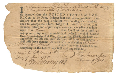 A Rare Continental Officer’s Oath of Allegiance at Valley Forge Signed By General Peter Muhlenberg