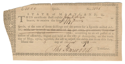 Very Scarce State of Maryland Note Very Scarce State of Maryland Note
