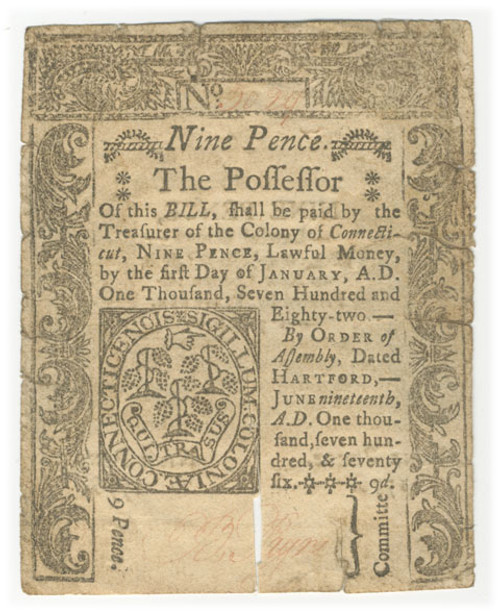 Connecticut Colonial Currency - FR. CT-206 Connecticut Colonial Currency - FR. CT-206