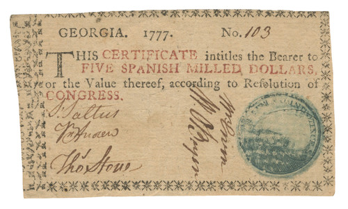 Georgia Colonial Currency - FR. GA-87. Georgia Colonial Currency - FR. GA-87.