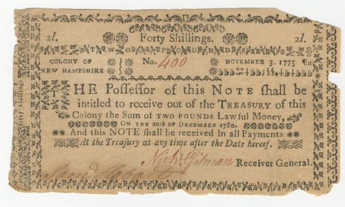 New Hampshire Colonial Currency - Forty Shillings New Hampshire Colonial Currency - Forty Shillings