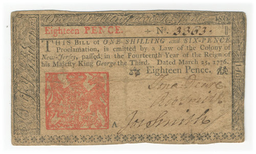 New Jersey Colonial Currency - FR. NJ-176 New Jersey Colonial Currency - FR. NJ-176