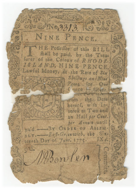Rhode Island Colonial Currency - FR. RI-187 Rhode Island Colonial Currency - FR. RI-187