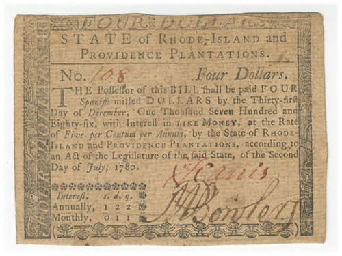 Rhode Island Colonial Currency - FR. RI-285 Rhode Island Colonial Currency - FR. RI-285
