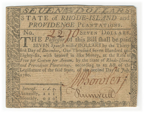 Rhode Island Colonial Currency - FR. RI-287 Rhode Island Colonial Currency - FR. RI-287