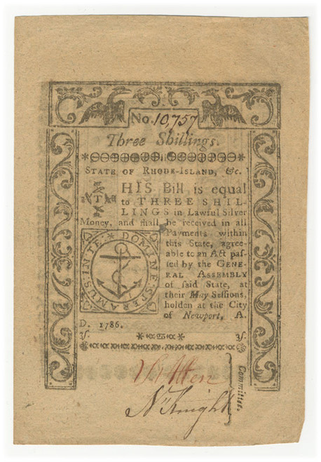 Rhode Island Colonial Currency - FR. RI-294 Rhode Island Colonial Currency - FR. RI-294