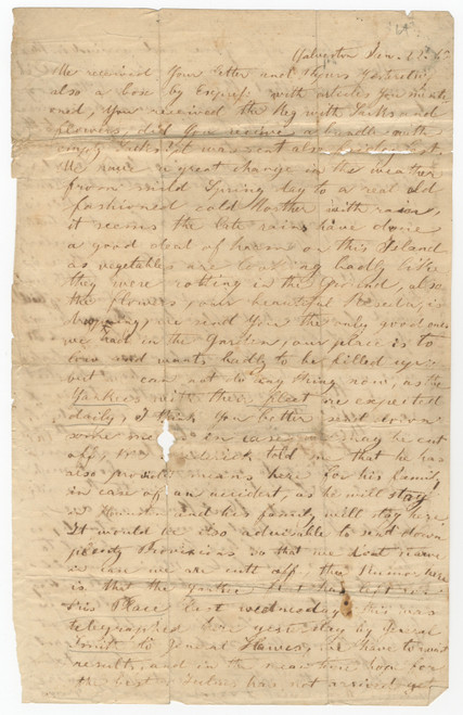 Civil War-Era Galveston, Texas Manuscript Letter Discussing Illness, Supply Concerns, and Military Conditions