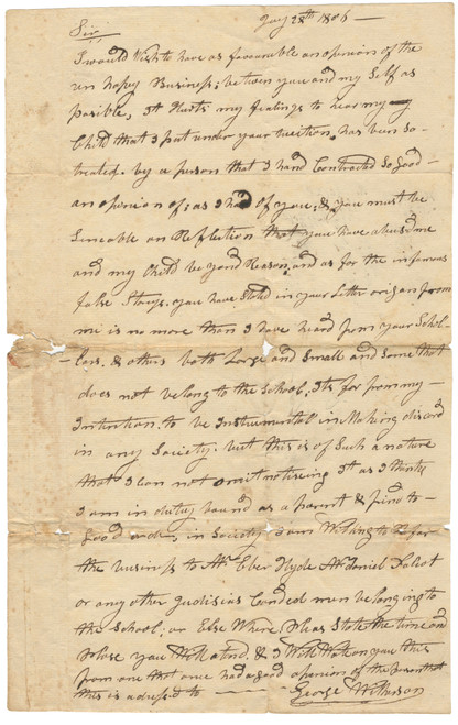 Manuscript Letter Concerning “Un Happy Business,” Defamation, and School Rumors