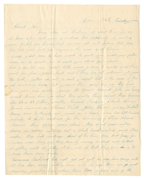 Second Advent Movement Letter – Dover, New Hampshire – Religious Revival & Epidemic Content