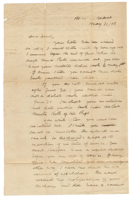 Civil War Letter – 20th Maine Regiment – May 31, 1863 – Capt. Henry L. Patten