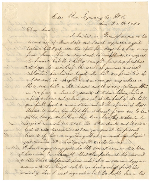 Pennsylvania Lumber Country ALS – Cedar Run, Lycoming County – Early Timber & Railroad Frontier Letter