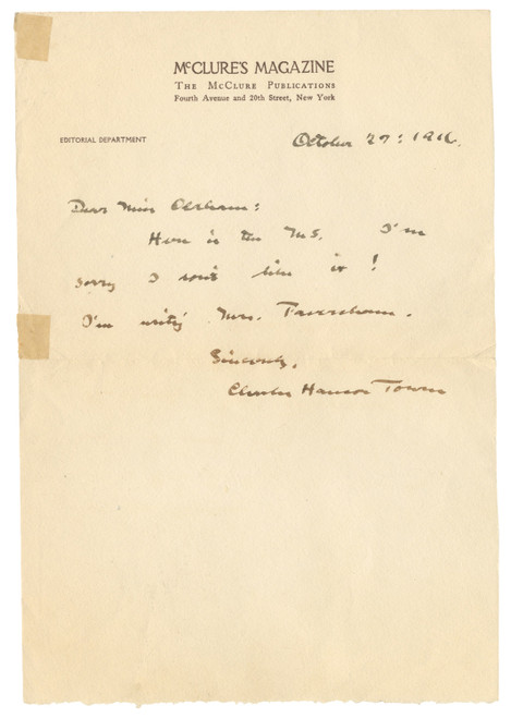 Charles Hanson Towne Autograph Letter Signed on McClure’s Magazine Letterhead