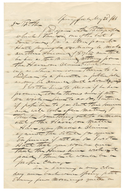 Post–Civil War Political & Agricultural Letter – Springfield, May 22, 1866