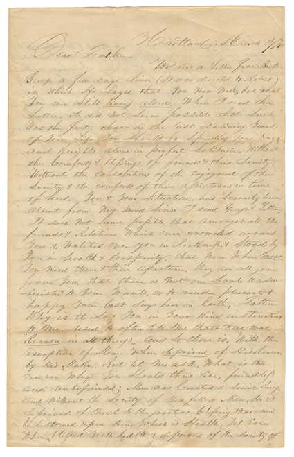 Family Letter Concerning an Elderly Father's Solitary Living Arrangements and Estate, Manuscript Letter Signed, William C. Brown, Maitland, Michigan