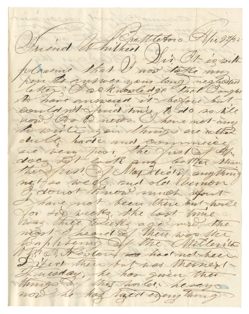 Autograph Letter Signed, “L. W. Phillips,” Brattleboro, Vermont, to Miss Harriet Phillips.