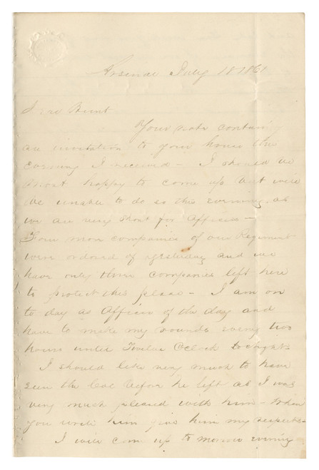 Daniel V. Grier (1834–1919). Autograph Letter Signed, Arsenal Duty During the Opening Weeks of the Civil War.
