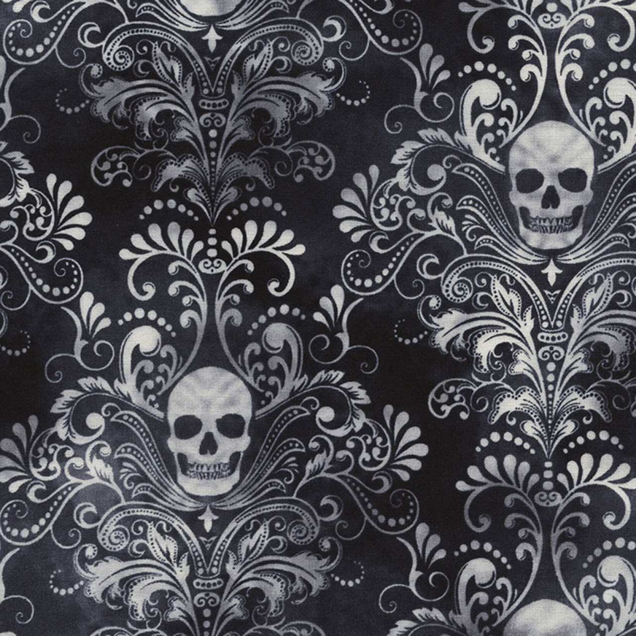 Macabre Skull Damask  Black  Wallpaperie