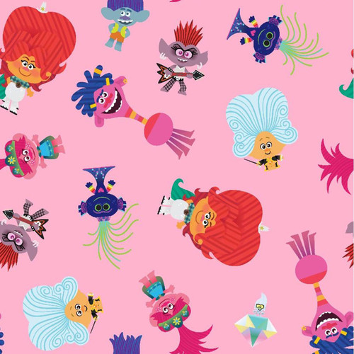 Trolls on Pink 71065D430710 woven cotton fabric